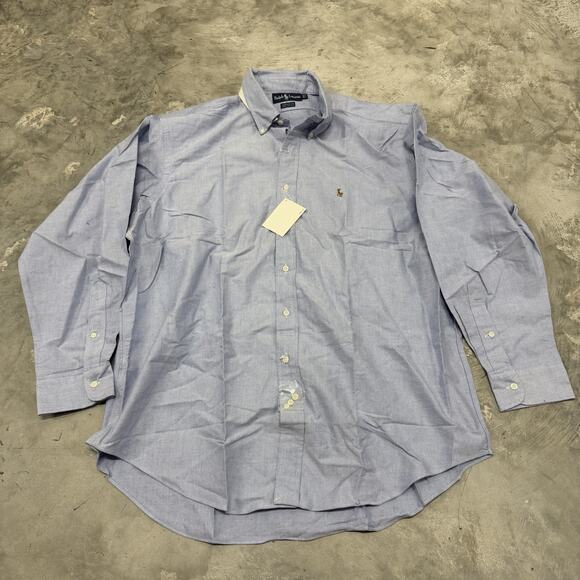 POLO RALPH LAUREN BUTTON DRESS SHIRT -17 35- BIG -BLUE OXFORD YARMOUTH -PONY - Picture 1 of 9